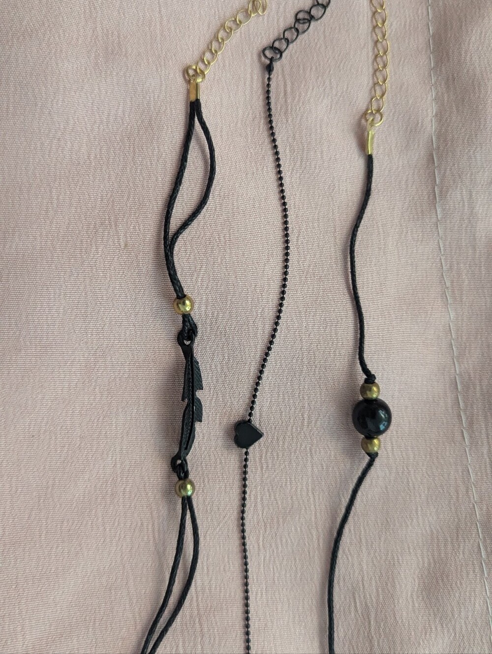 Layered Black Heart & Bead Women's Bracelet Set